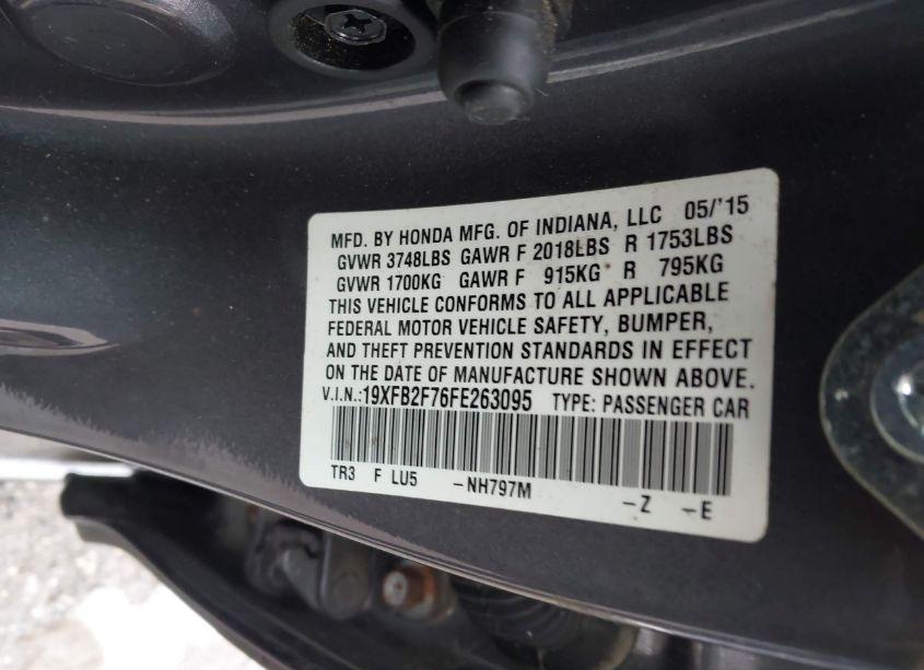 Photo 9 of 2015 Honda Civic SE (VIN 19XFB2F76FE263095)