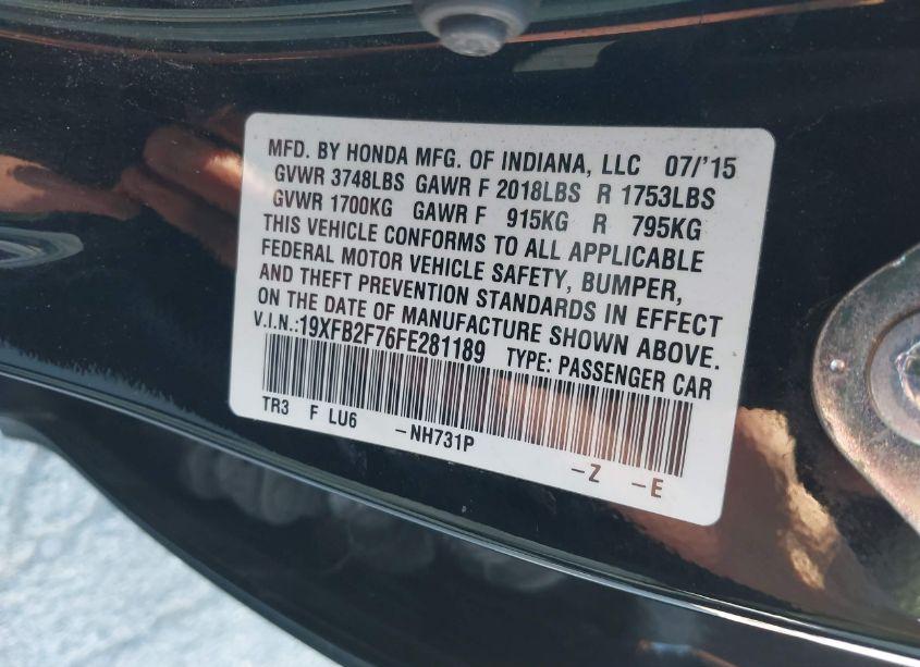 Photo 9 of 2015 Honda Civic SE (VIN 19XFB2F76FE281189)
