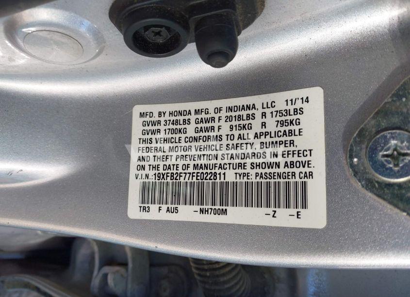 Photo 9 of 2015 Honda Civic SE (VIN 19XFB2F77FE022811)
