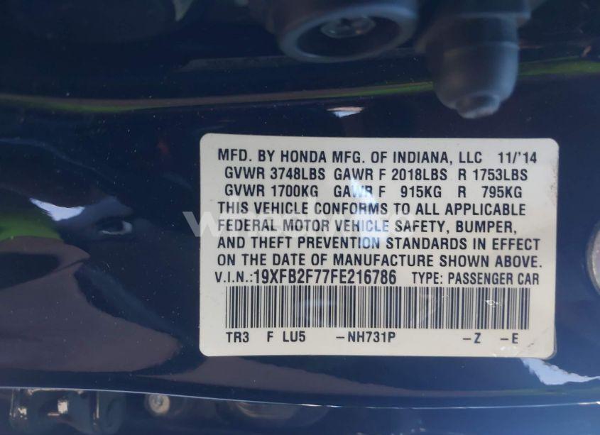 Photo 9 of 2015 Honda Civic SE (VIN 19XFB2F77FE216786)