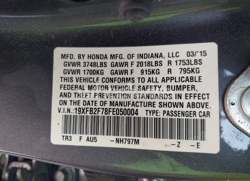 Photo 9 of 2015 Honda Civic SE (VIN 19XFB2F78FE050004)