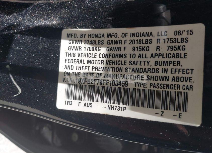 Photo 9 of 2015 Honda Civic SE (VIN 19XFB2F78FE103459)