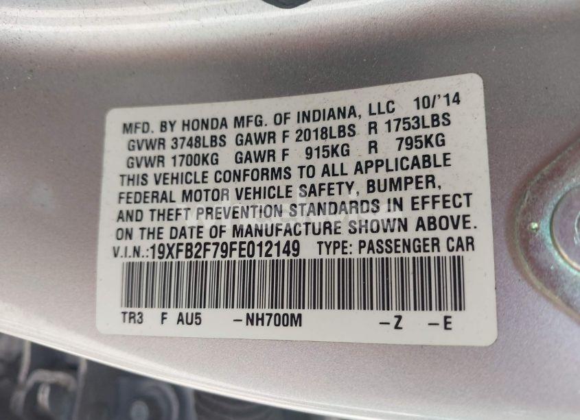 Photo 9 of 2015 Honda Civic SE (VIN 19XFB2F79FE012149)