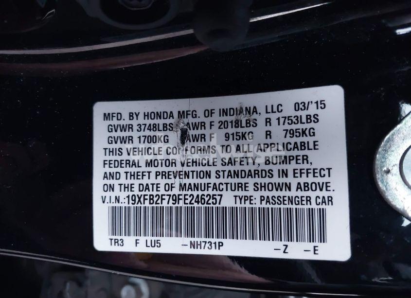 Photo 9 of 2015 Honda Civic SE (VIN 19XFB2F79FE246257)