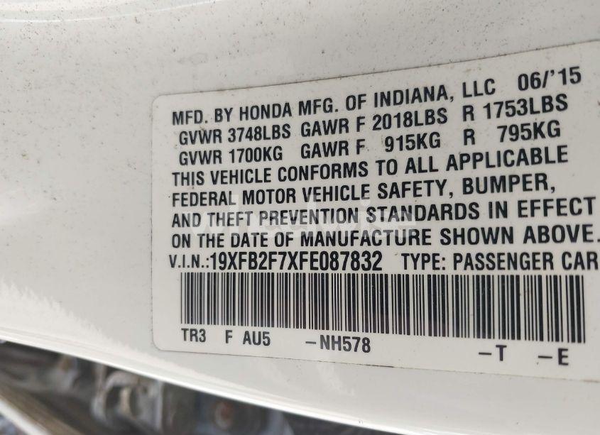 Photo 9 of 2015 Honda Civic SE (VIN 19XFB2F7XFE087832)
