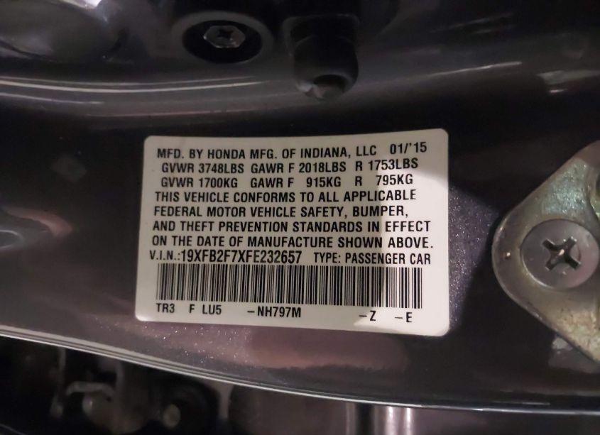 Photo 9 of 2015 Honda Civic SE (VIN 19XFB2F7XFE232657)