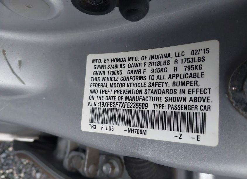 Photo 9 of 2015 Honda Civic SE (VIN 19XFB2F7XFE235509)