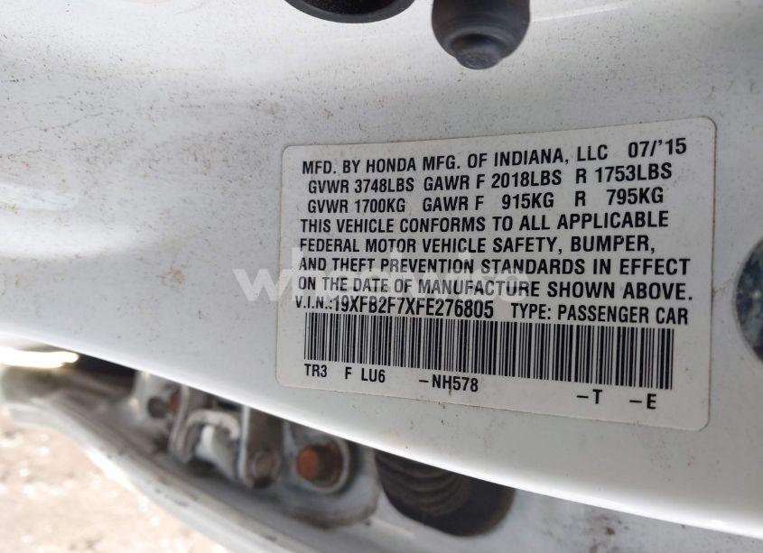 Photo 9 of 2015 Honda Civic SE (VIN 19XFB2F7XFE276805)