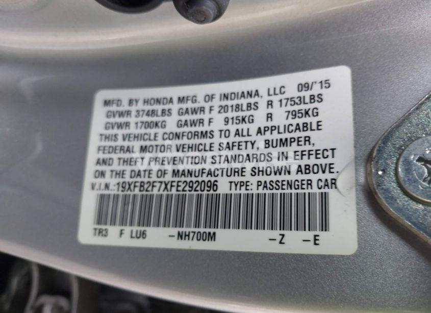 Photo 9 of 2015 Honda Civic SE (VIN 19XFB2F7XFE292096)