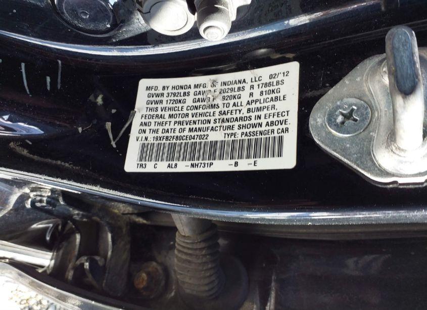 Photo 9 of 2012 Honda Civic EX (VIN 19XFB2F80CE047022)