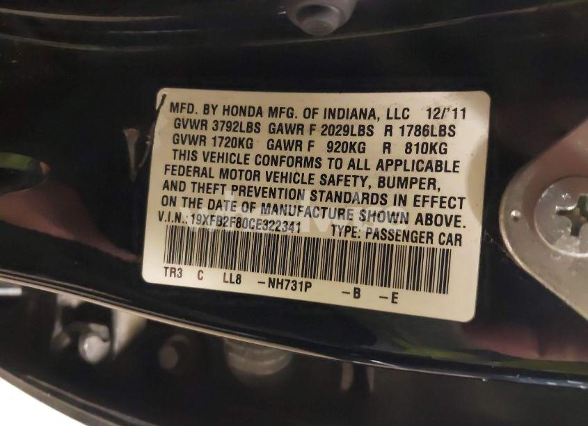 Photo 9 of 2012 Honda Civic EX (VIN 19XFB2F80CE322341)