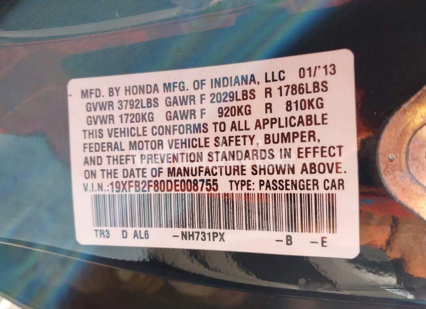 Photo 9 of 2013 Honda Civic EX (VIN 19XFB2F80DE008755)