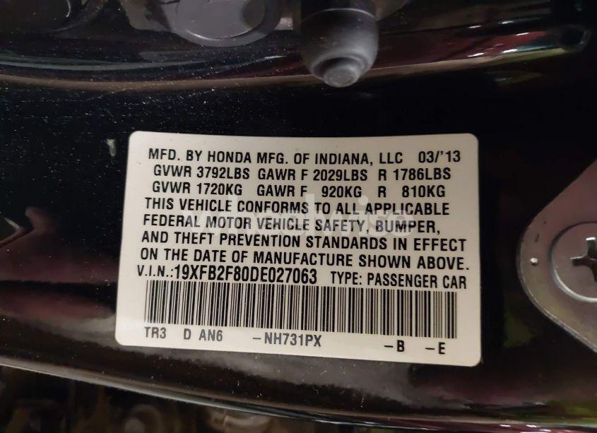 Photo 9 of 2013 Honda Civic EX (VIN 19XFB2F80DE027063)