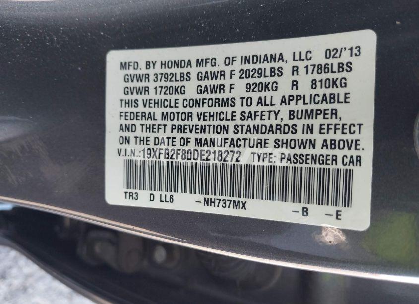 Photo 9 of 2013 Honda Civic EX (VIN 19XFB2F80DE218272)