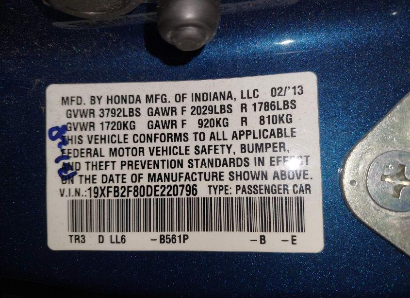 Photo 9 of 2013 Honda Civic EX (VIN 19XFB2F80DE220796)