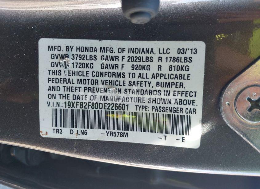 Photo 9 of 2013 Honda Civic EX (VIN 19XFB2F80DE226601)