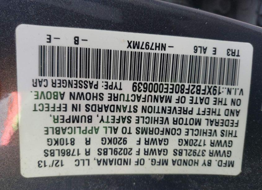 Photo 9 of 2014 Honda Civic EX (VIN 19XFB2F80EE000639)