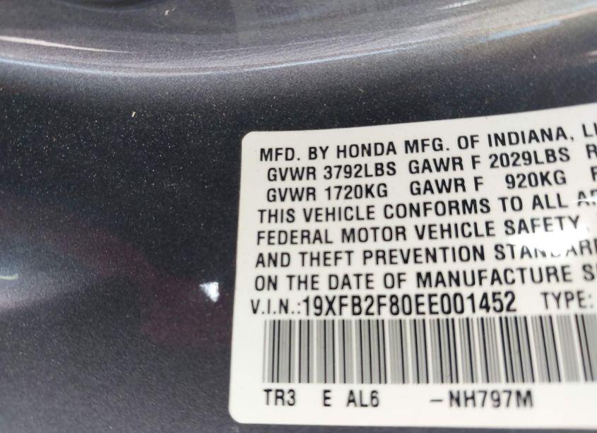 Photo 9 of 2014 Honda Civic EX (VIN 19XFB2F80EE001452)