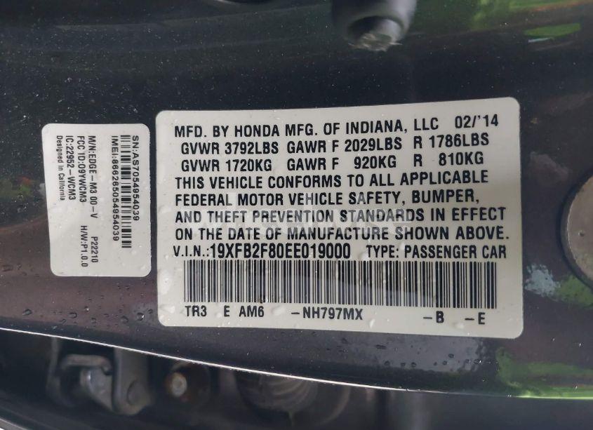 Photo 9 of 2014 Honda Civic EX (VIN 19XFB2F80EE019000)