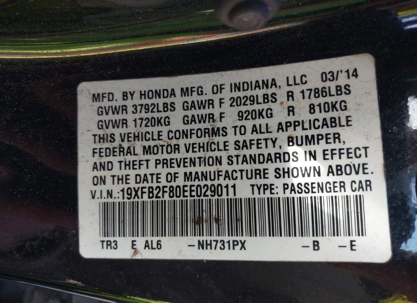 Photo 9 of 2014 Honda Civic EX (VIN 19XFB2F80EE029011)