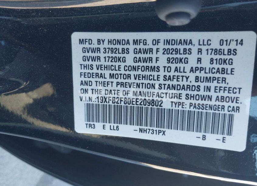 Photo 9 of 2014 Honda Civic EX (VIN 19XFB2F80EE209802)