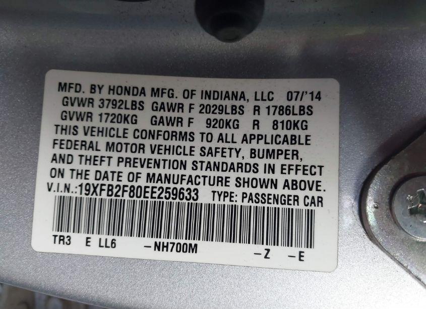 Photo 9 of 2014 Honda Civic EX (VIN 19XFB2F80EE259633)