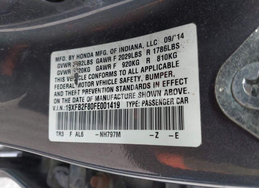 Photo 9 of 2015 Honda Civic EX (VIN 19XFB2F80FE001419)