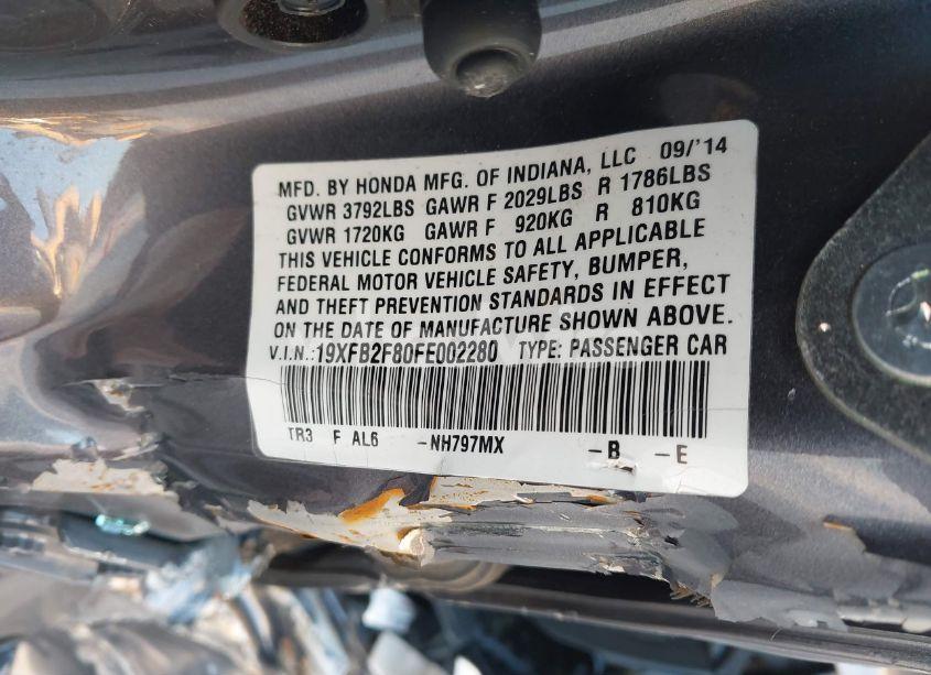 Photo 9 of 2015 Honda Civic EX (VIN 19XFB2F80FE002280)