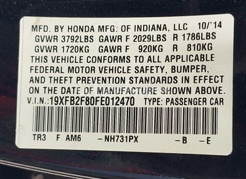Photo 9 of 2015 Honda Civic EX (VIN 19XFB2F80FE012470)