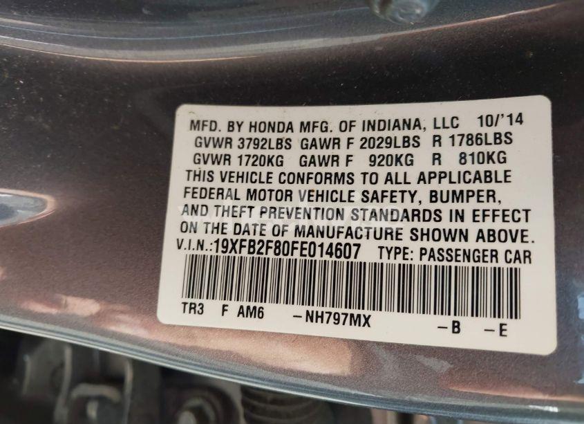 Photo 9 of 2015 Honda Civic EX (VIN 19XFB2F80FE014607)