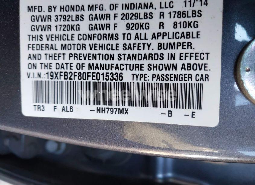 Photo 9 of 2015 Honda Civic EX (VIN 19XFB2F80FE015336)