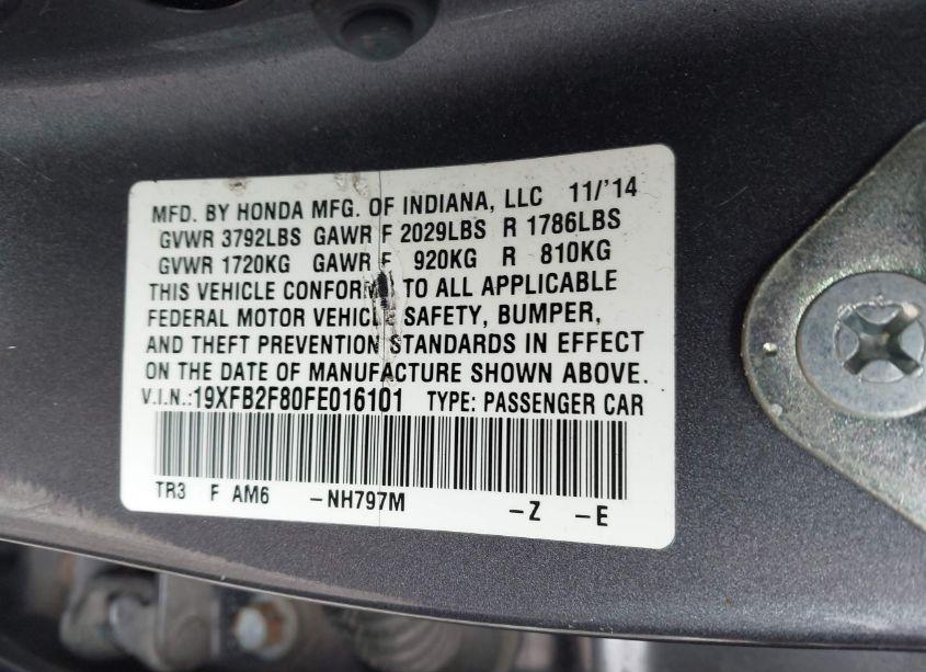 Photo 9 of 2015 Honda Civic EX (VIN 19XFB2F80FE016101)