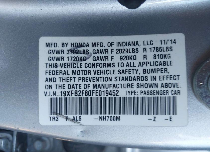 Photo 9 of 2015 Honda Civic EX (VIN 19XFB2F80FE019452)
