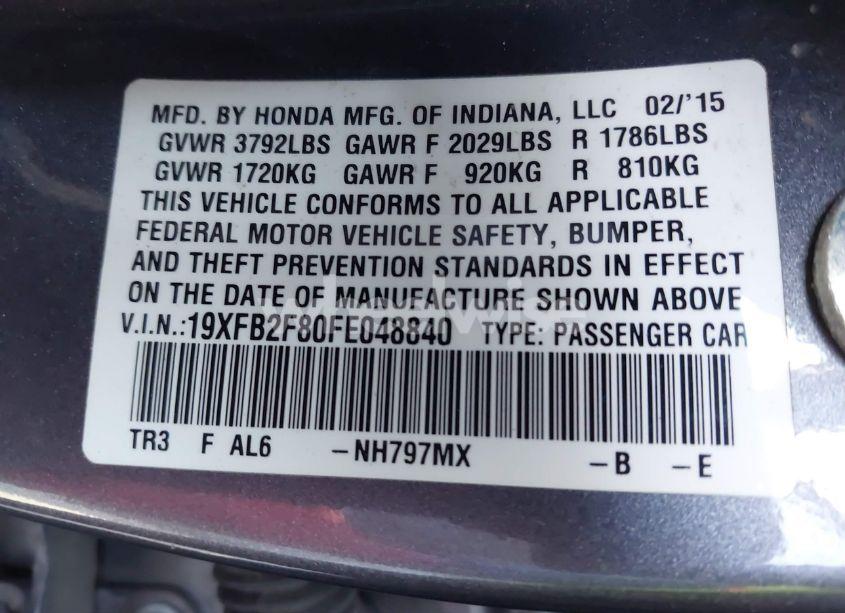 Photo 9 of 2015 Honda Civic EX (VIN 19XFB2F80FE048840)