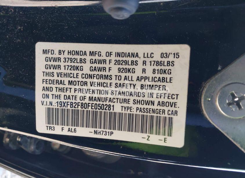 Photo 9 of 2015 Honda Civic EX (VIN 19XFB2F80FE050281)