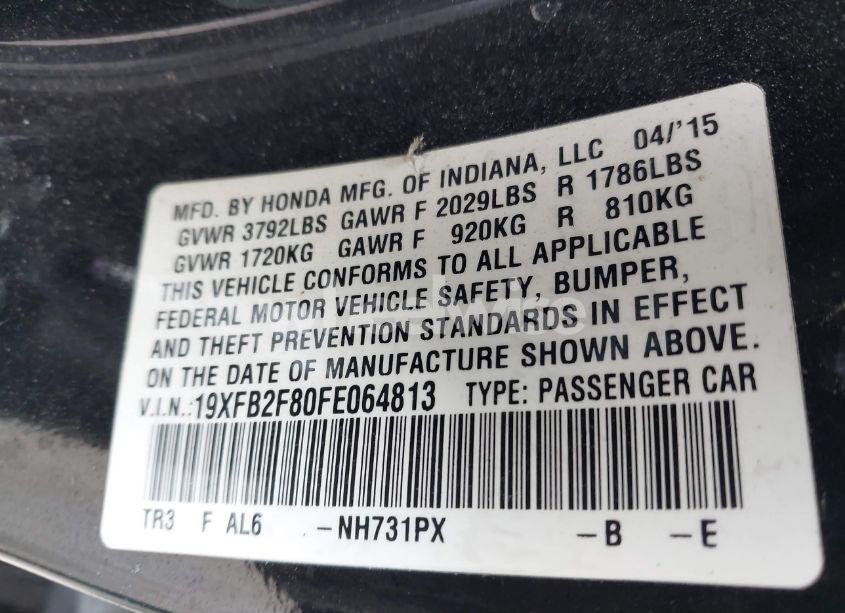 Photo 9 of 2015 Honda Civic EX (VIN 19XFB2F80FE064813)