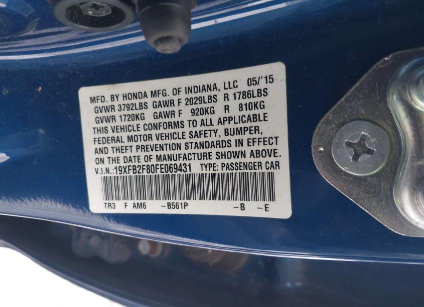 Photo 9 of 2015 Honda Civic EX (VIN 19XFB2F80FE069431)