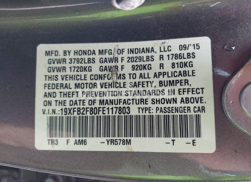 Photo 9 of 2015 Honda Civic EX (VIN 19XFB2F80FE117803)