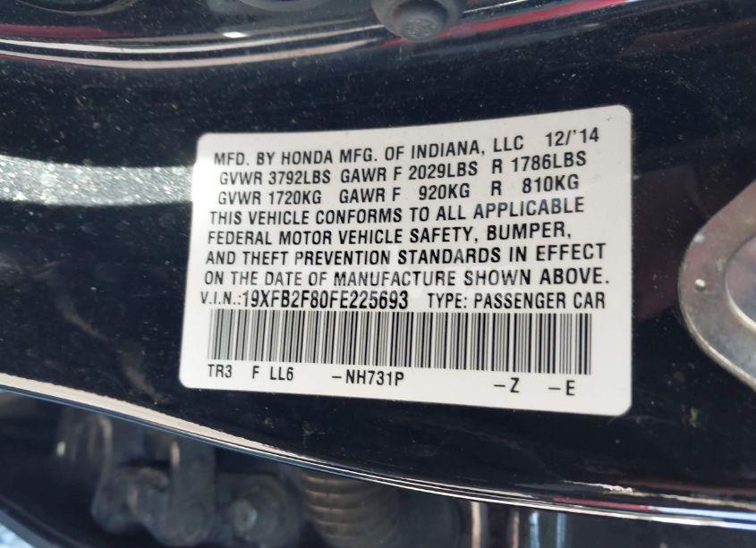 Photo 9 of 2015 Honda Civic EX (VIN 19XFB2F80FE225693)