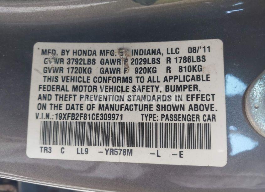 Photo 9 of 2012 Honda Civic EX (VIN 19XFB2F81CE309971)