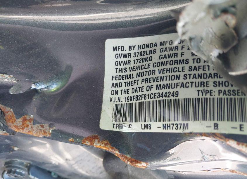 Photo 9 of 2012 Honda Civic EX (VIN 19XFB2F81CE344249)