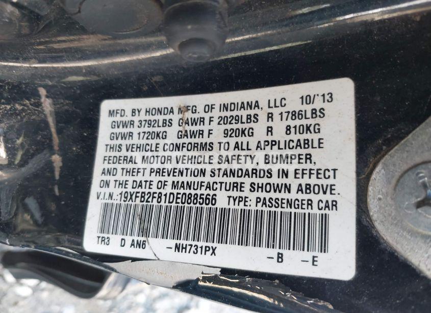 Photo 9 of 2013 Honda Civic EX (VIN 19XFB2F81DE088566)