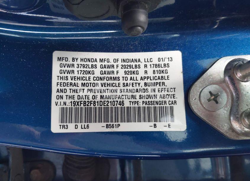 Photo 9 of 2013 Honda Civic EX (VIN 19XFB2F81DE210746)