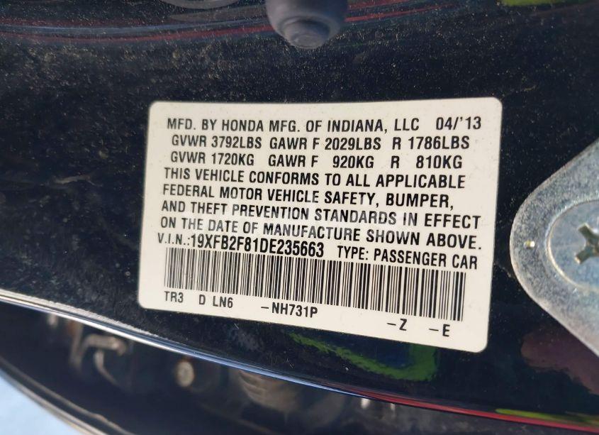 Photo 9 of 2013 Honda Civic EX (VIN 19XFB2F81DE235663)