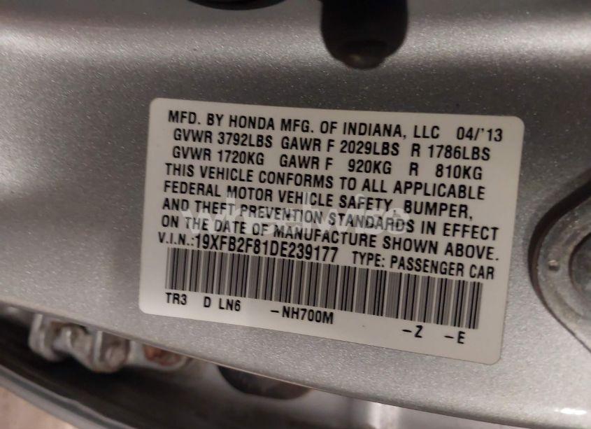 Photo 9 of 2013 Honda Civic EX (VIN 19XFB2F81DE239177)