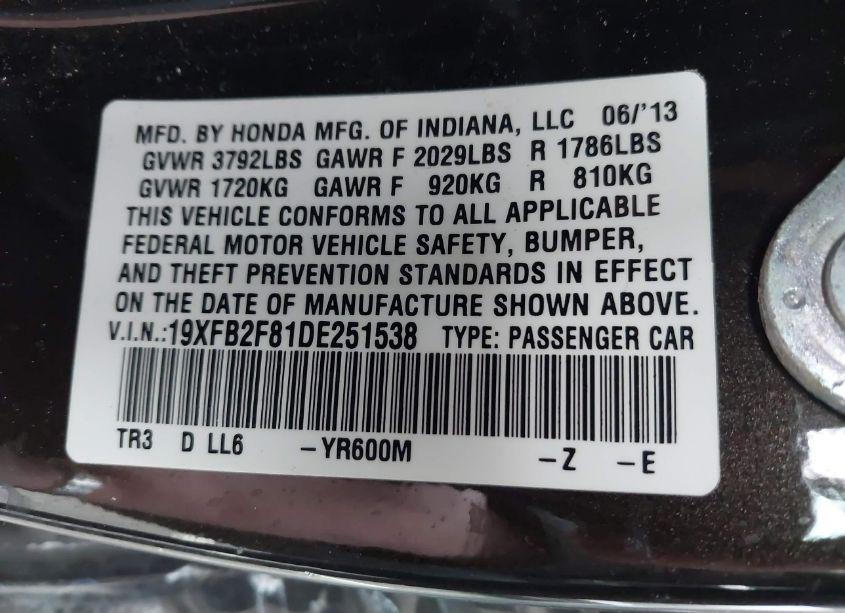 Photo 9 of 2013 Honda Civic EX (VIN 19XFB2F81DE251538)