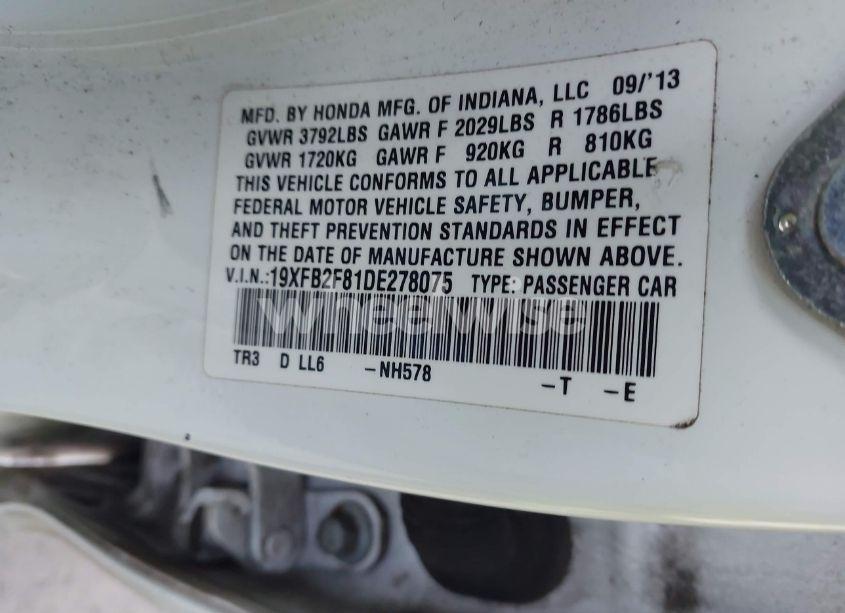 Photo 9 of 2013 Honda Civic EX (VIN 19XFB2F81DE278075)