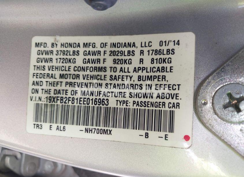 Photo 9 of 2014 Honda Civic EX (VIN 19XFB2F81EE016963)