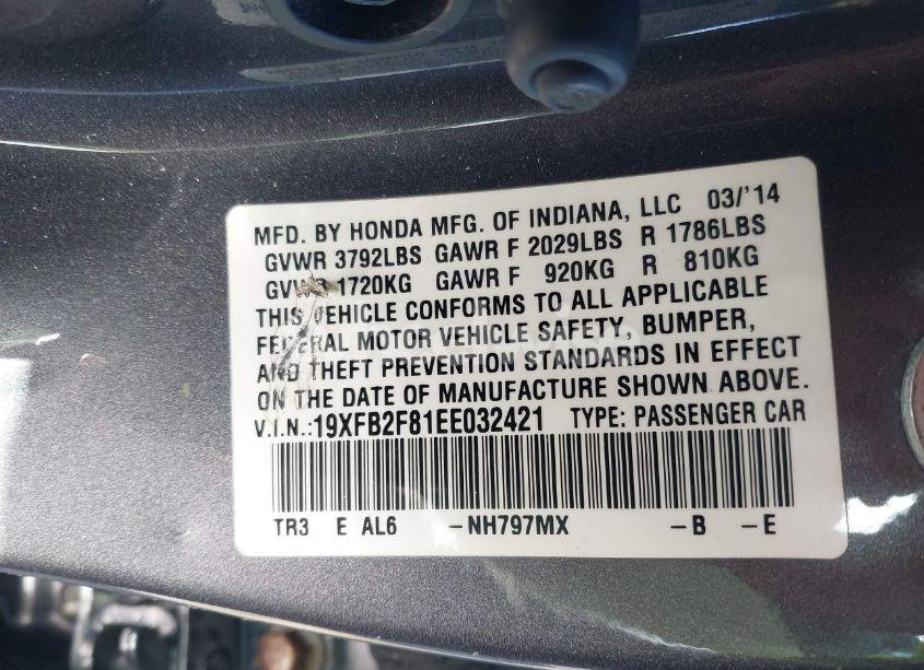 Photo 9 of 2014 Honda Civic EX (VIN 19XFB2F81EE032421)
