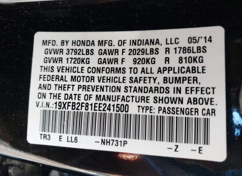 Photo 9 of 2014 Honda Civic EX (VIN 19XFB2F81EE241500)